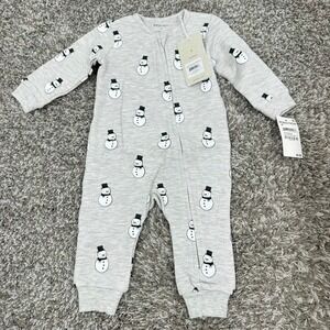 Petit Lem Holiday Snowman 6M Zippered One-Piece‎ Pajamas Kids Gray Brand New